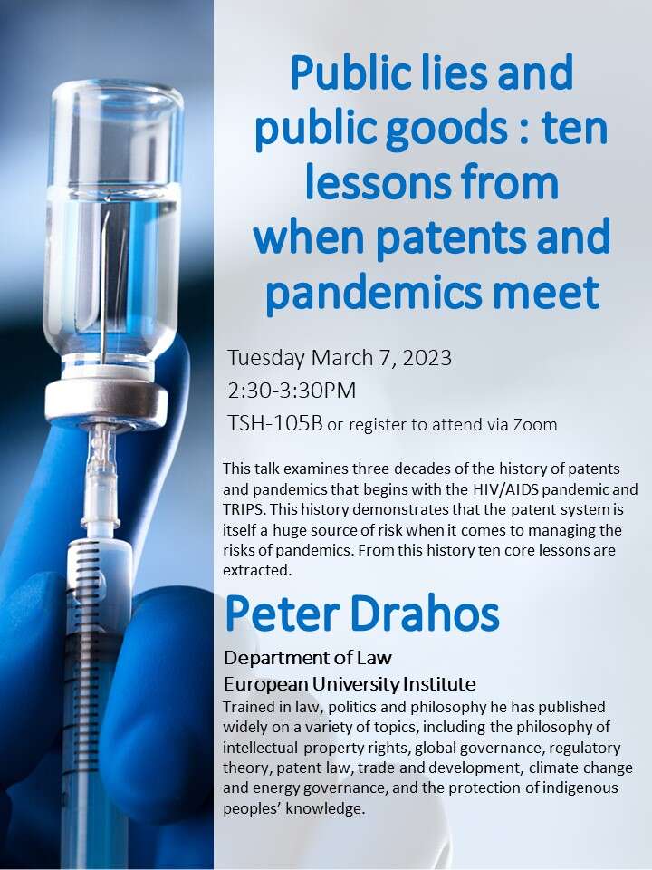 Poster showing a needle in a vial and the information for this event (the same information contained on this page)